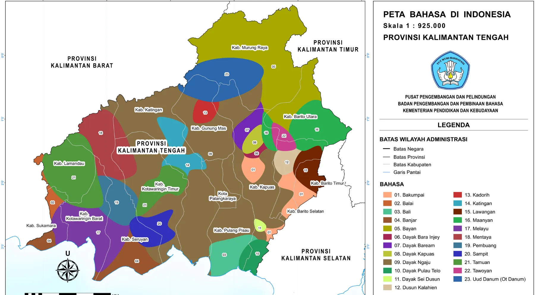 Peta bahasa di Provinsi Kalimantan Tengah dari arsip materi Hapakat